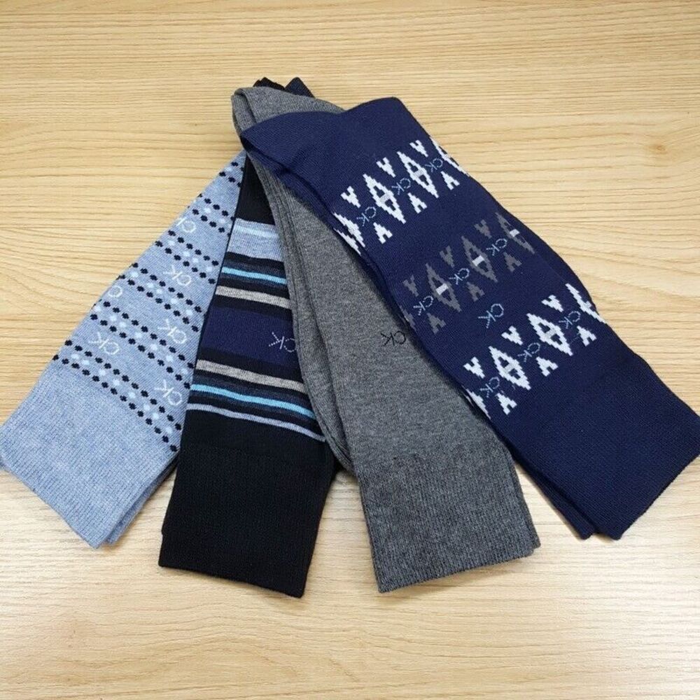 CALVIN KLEIN Mens Crew Socks 4 Pack Fair Isle Stripe Cotton Blend Logo Size 7-12